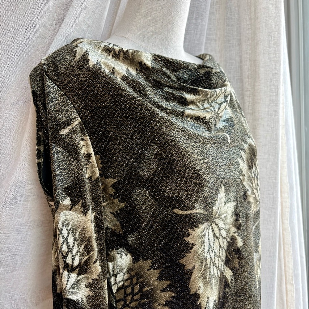 Vintage R&M Richards deep green gold 2-piece pants & cowl neck cold shoulder top - Picture 15 of 16